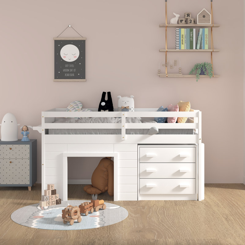 Lit mezzanine simple avec tiroir Gerick, Blanc