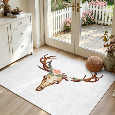 Tapis d'intérieur transparent lavable à la machine, motif aquarelle de crâne d'animal avec tatouage