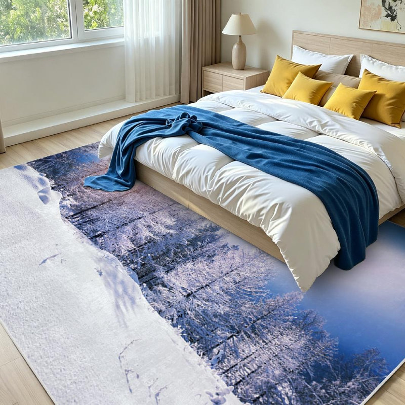 Clear Snow Trees Mountains Sunset Beautiful Winter Landscape Forest Creative Machine Washable Indoor Area Rug