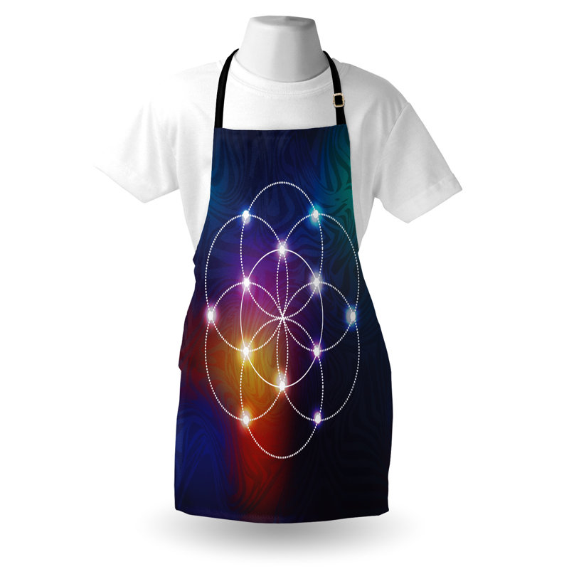 Tablier numérique East Urban Home unisexe, cercles grille ésotérique, taille adulte, indigo