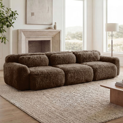 Boneless Fluffy Plush Fabric Boneless Sofa with Anti-Slip Bottom and Throw Pillow