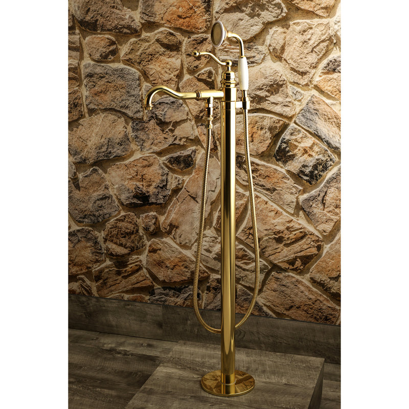 Kingston Brass English Country Single-Handle 1-Hole Freestanding Tub Faucet with Hand Shower, Polished Brass