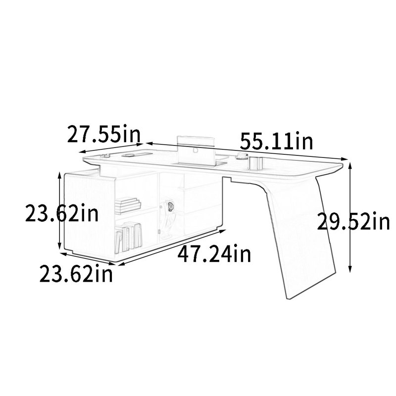 Bureau avec organisateur de douille multifonctionnel caché, H 29,52 po x l 55,11 po x P 27,55 po