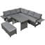 Ensemble de meubles de jardin en forme de L en osier 5 pièces avec 2 tables d'appoint extensibles, table de salle à manger et housses lavables-1036027168