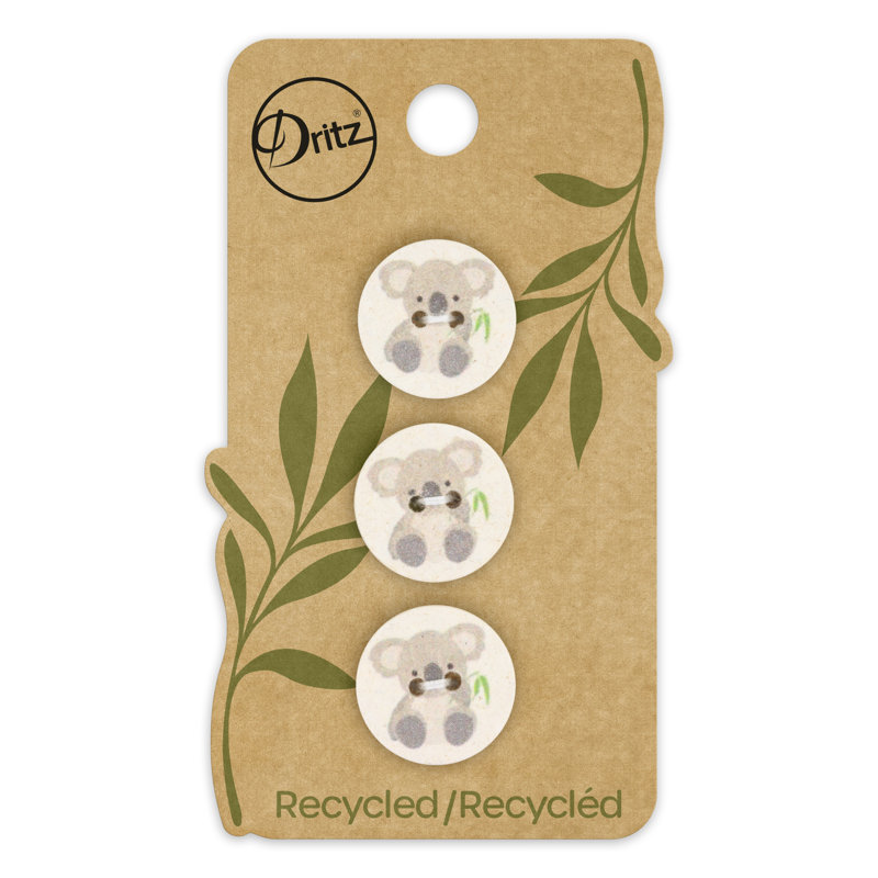 Dritz Recycled Cotton Koala Button, 18mm, Natural, 9 Buttons