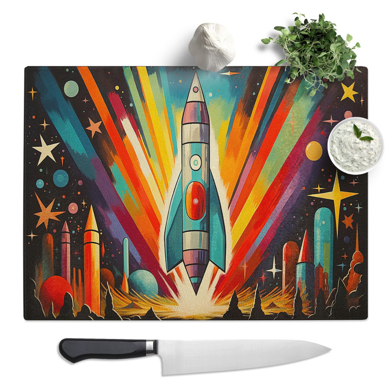 Rocket Art Deco  Glass Chopping Board