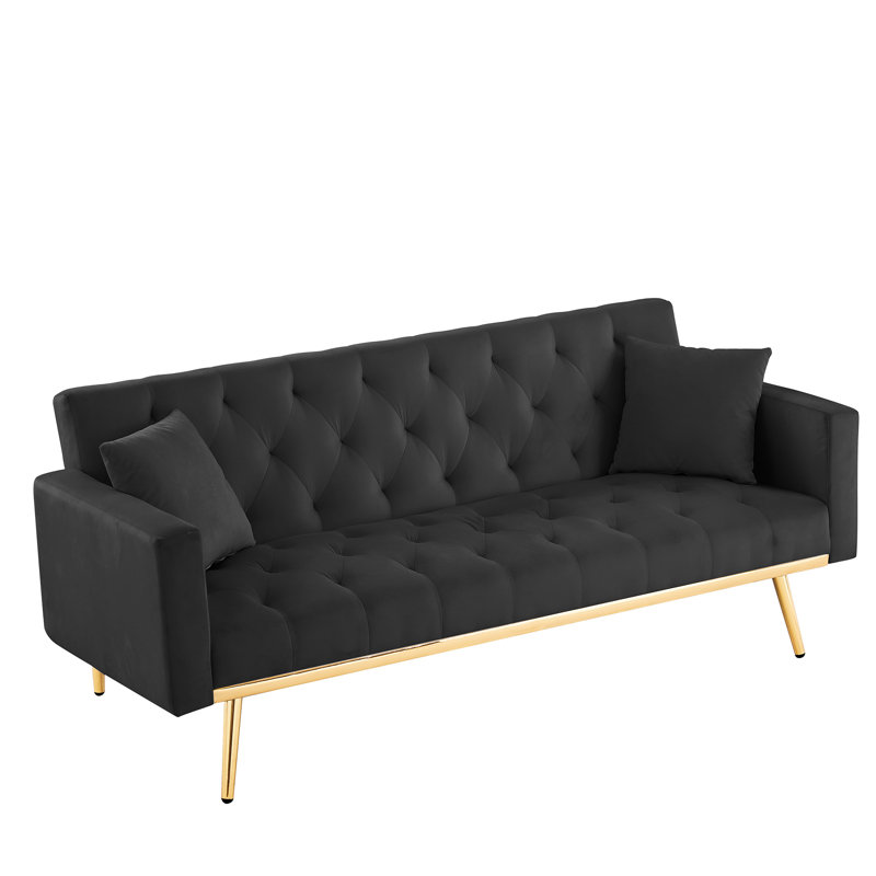 Lit futon convertible noir, Compact Living Essential, velours, 3 positions réglables, pieds en métal, facile à assembler en convertibles