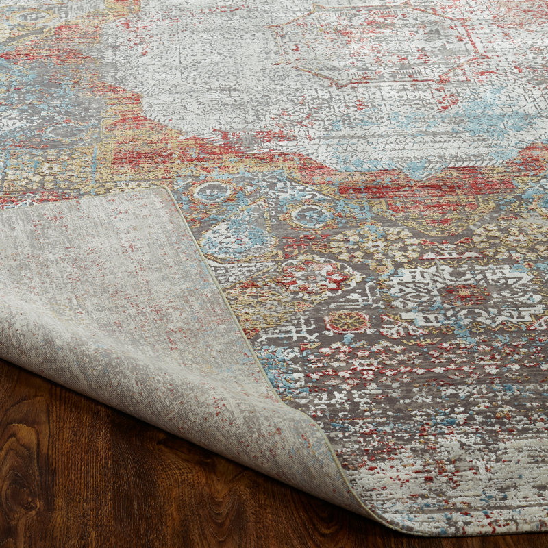 Synthetic Oriental Indoor Rug, Rectangle 5' x 7', Gray/Red
