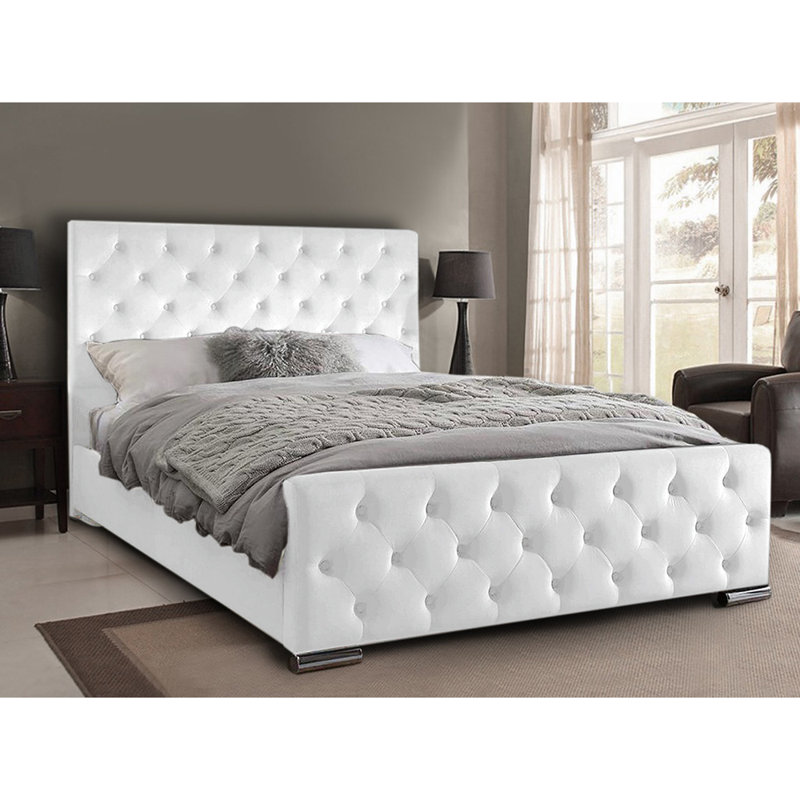 Carlos Upholstered Bed Frame, White, Single (3')