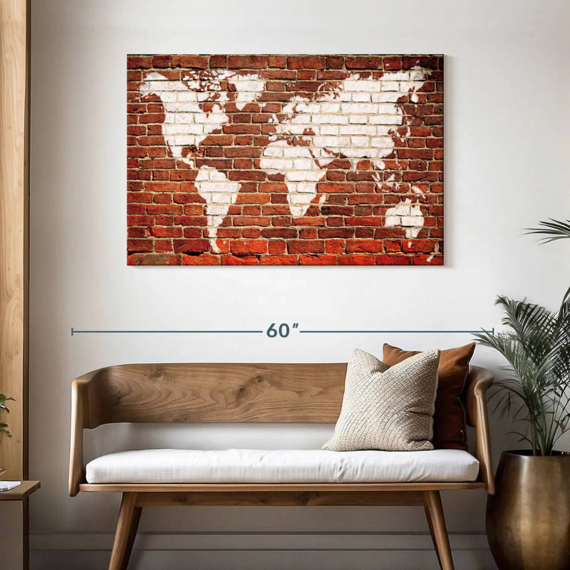 Carte du monde sur la brique Aliaz, H 30 po x l 45 po