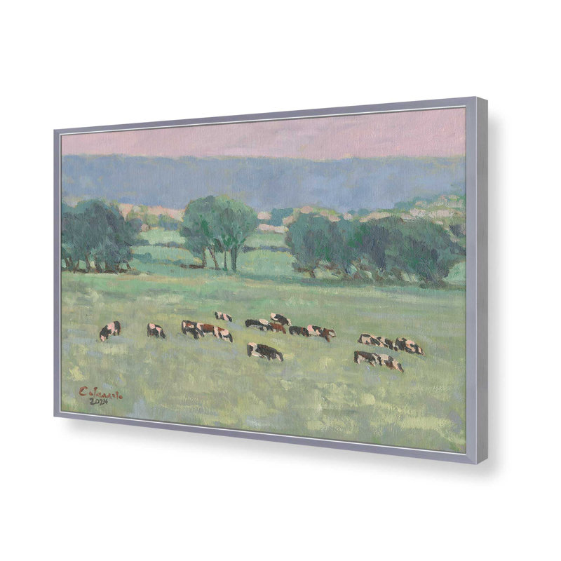 «Somers Cows I» par Stephen Calcasola, reproduction d'art, H 20 po x l 30 po, Noir