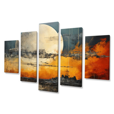  «Yellow Stormy Horizon Collage I - Reproduction d'art mural moderne - 5 panneaux