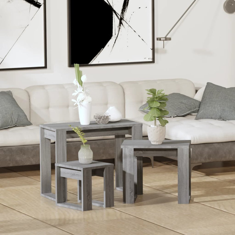 Alexzandrea Nesting Tables 3 Pcs Chipboard, Gray Sonoma, Gray Sonoma