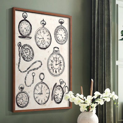 «Pocket Watch Sketches II», reproduction encadrée - bois massif