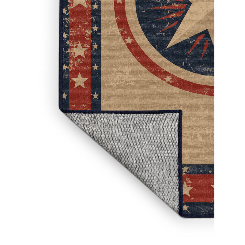 Tapis beige moderne et contemporain lavable à la machine Bleigh du 4 juillet - reliure marine, 2 x 3