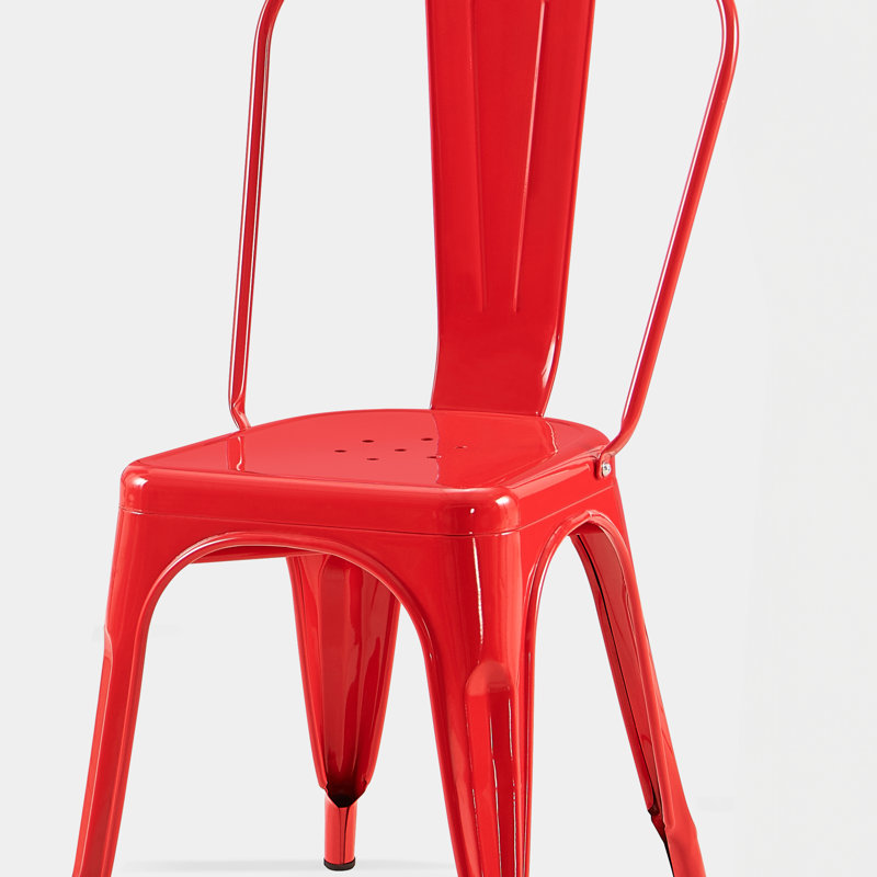 Kalya 18'' H Metal Stacking Side Chair, Red, 2