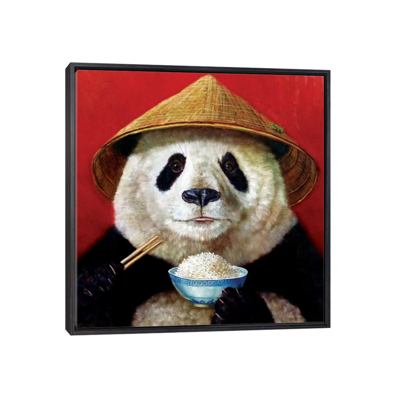 Panda, art encadré, Toile avec cadre noir patiné, H 26 po x l 26 po x P 1,5 po