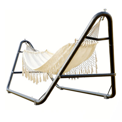 Hamac d'extérieur avec support en acier, Hammcok gris, intérieur et extérieur, pour la plage, les cours et le camping