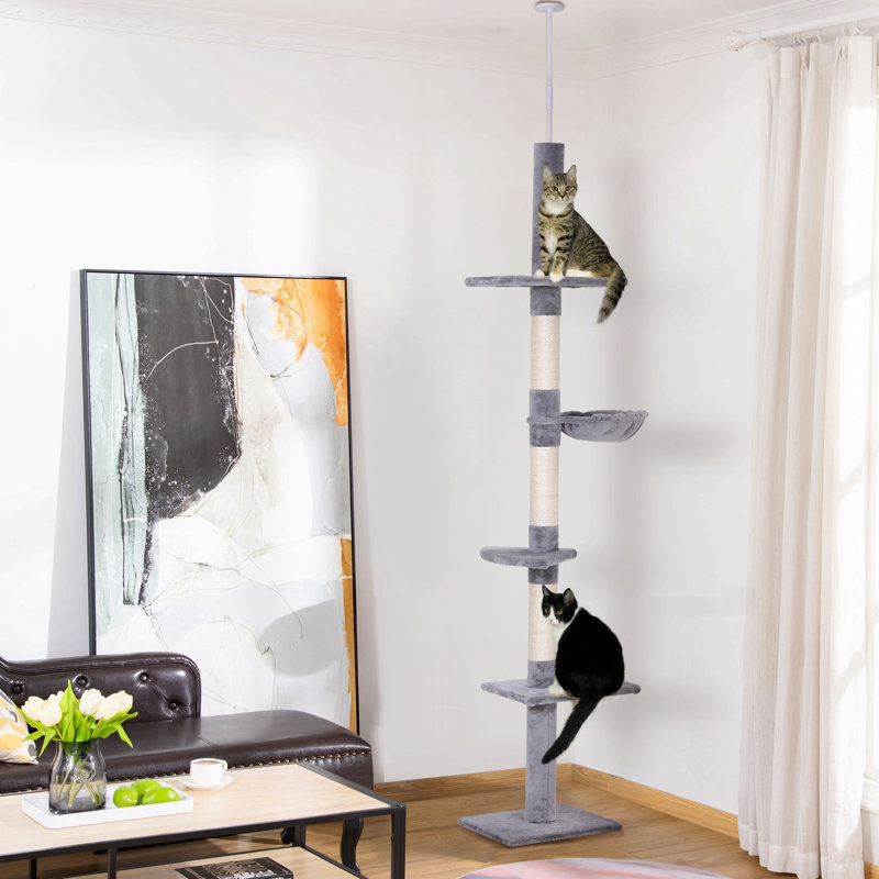 Arbre à chat à hauteur ajustable 9 pi Pawhut - gris et blanc