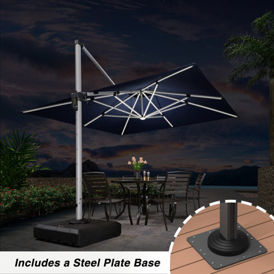 11ft. Double Top Deluxe Square Lighted Patio Umbrella With Steel Plate Base,Navy