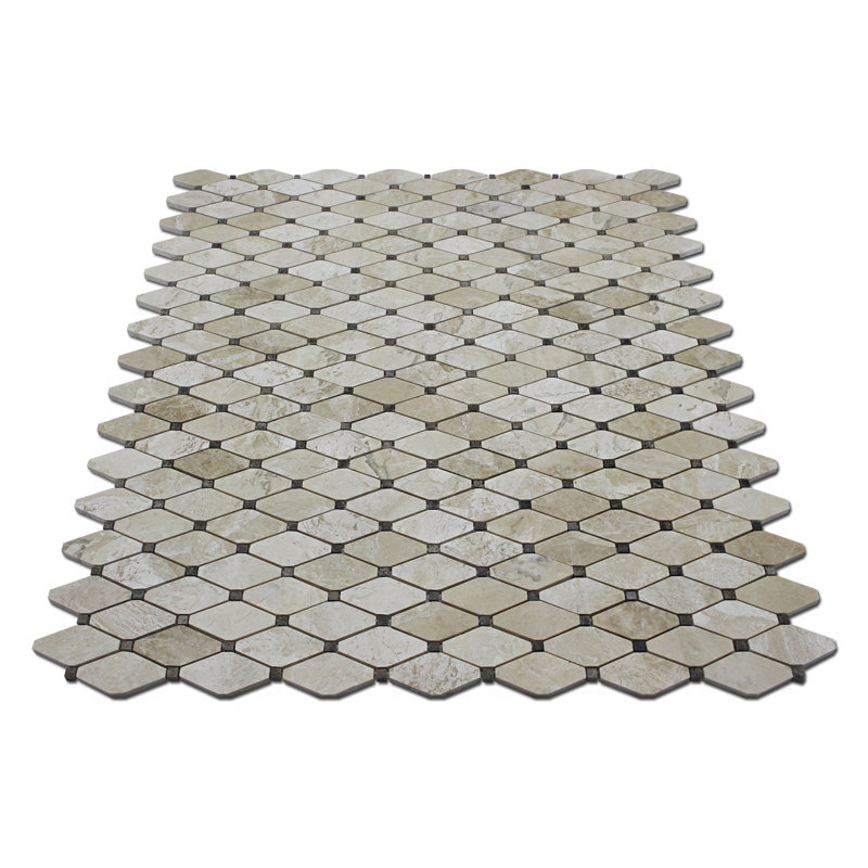 Clipped 1.75" x 4" Marble Octagon & Dot Mosaic Wall & Floor Tile, Diana Royal/Emperador