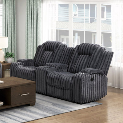 Recliner Loveseat with Center Console Cup Holder Ultra Comfort Premium Corduroy Upholstery Living Room Furniture 1pc