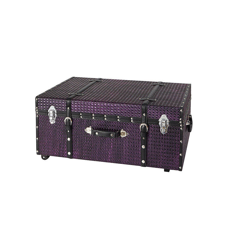 Texture Brand Designer Trunk with Wheels - Woven Rattan, Blackened Purple