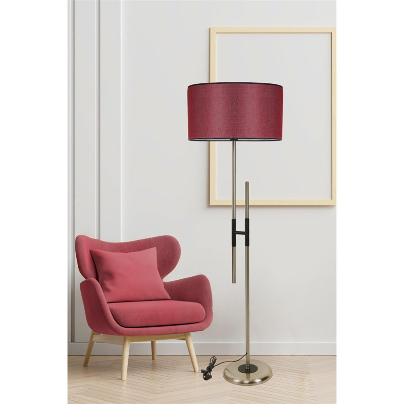 Lampe sur pied rouge Claret Luro, corps en métal avec revêtement chromé et capuchon en tissu, hauteur L 64,9 po | Douille E27, 60 W maximum | Peinture électrostatique durable séchée au four, parfaite pour le décor du salon et de la chambre à couch