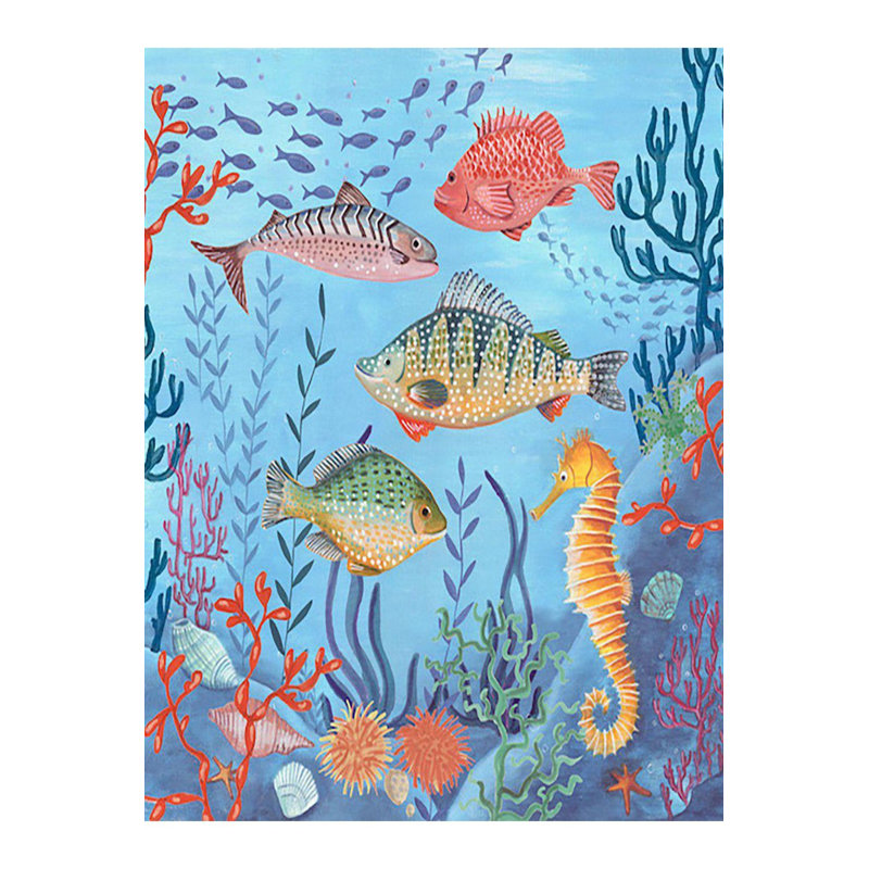 Tapis décoratif lavable à la machine moderne à motif de poissons et d'hippocampes de la collection Barcelona