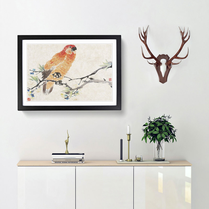 Parrot by Ren Yi - Framed Print, 48cm H x 65cm W x 2cm D, Black Framed