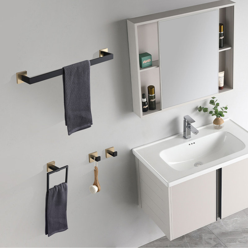 Ensemble de quincaillerie de salle de bain 5 pièces en acier inoxydable 304, Or brossé / noir mat