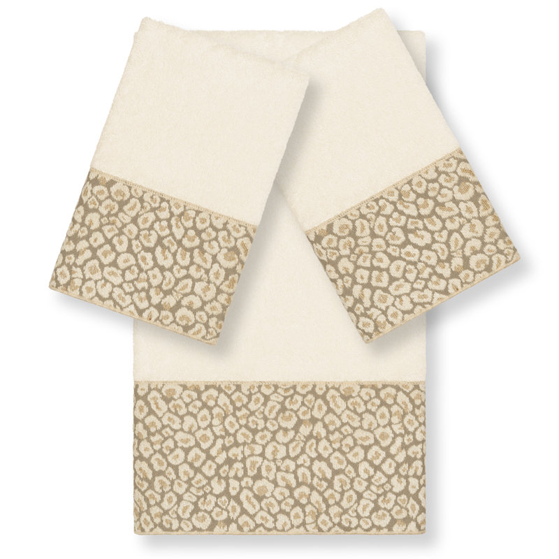 100% Turkish Cotton Spots 3 Piece Embellished Towel Set, Cream