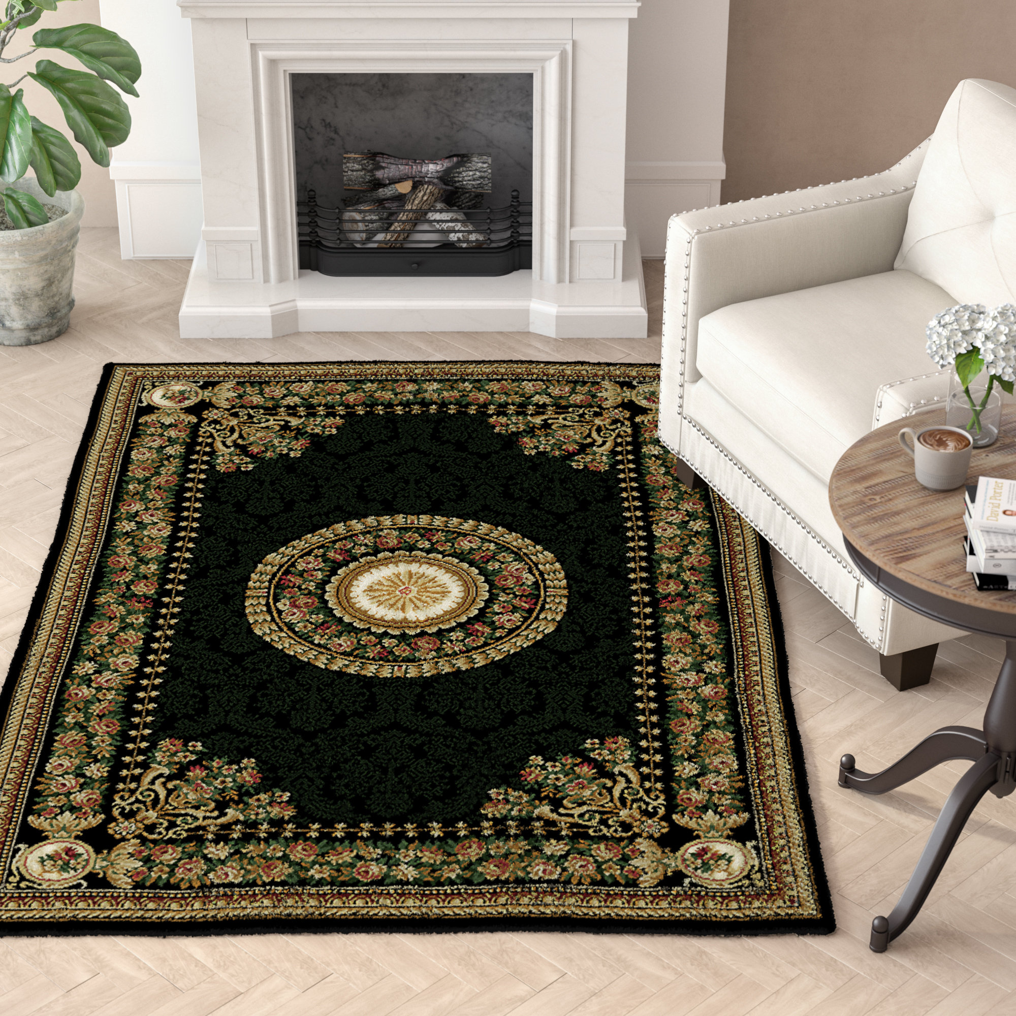 Laurel Foundry Modern Farmhouse® Gossard Floral Black Area Rug ...