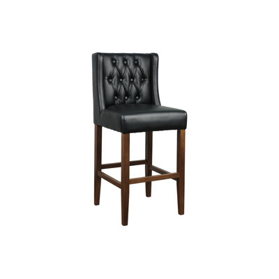 Indoor Tufted Back Oak Wood Barstool with Vinyl Seat
