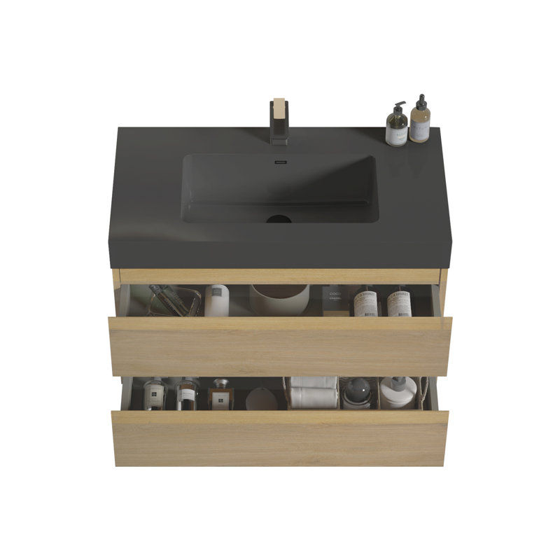 36" Modern Bathroom Unit - Ample Drawer Storage, Silent System Oak Vanity 36", Style, Generous Function