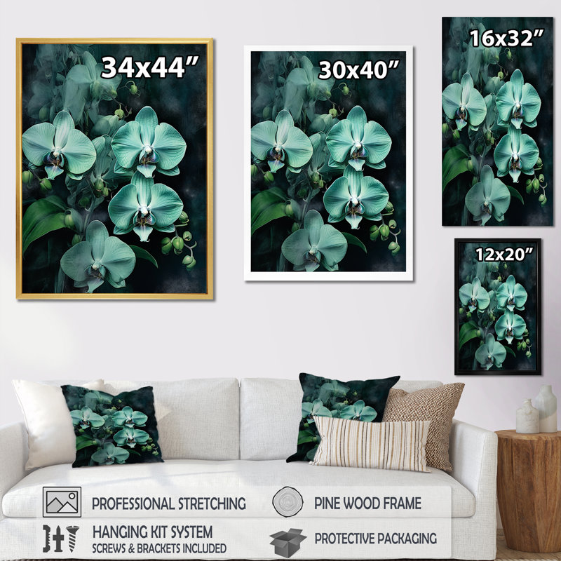 Fantaisie, orchidée verte, paysages de rêve, H 32 po x l 24 po x P 1 po, Cadre naturel flottant