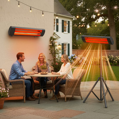 Chauffe-terrasse 1500W avec fixation murale, au plafond ou trépied