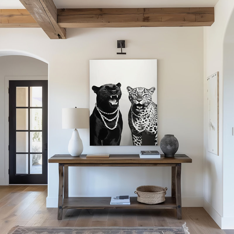 Art mural noir et blanc «Topbout Glam Leopard Panther» - Décoration chic haut de gamme pour le salon, 30*20 inch (75*50*2cm)