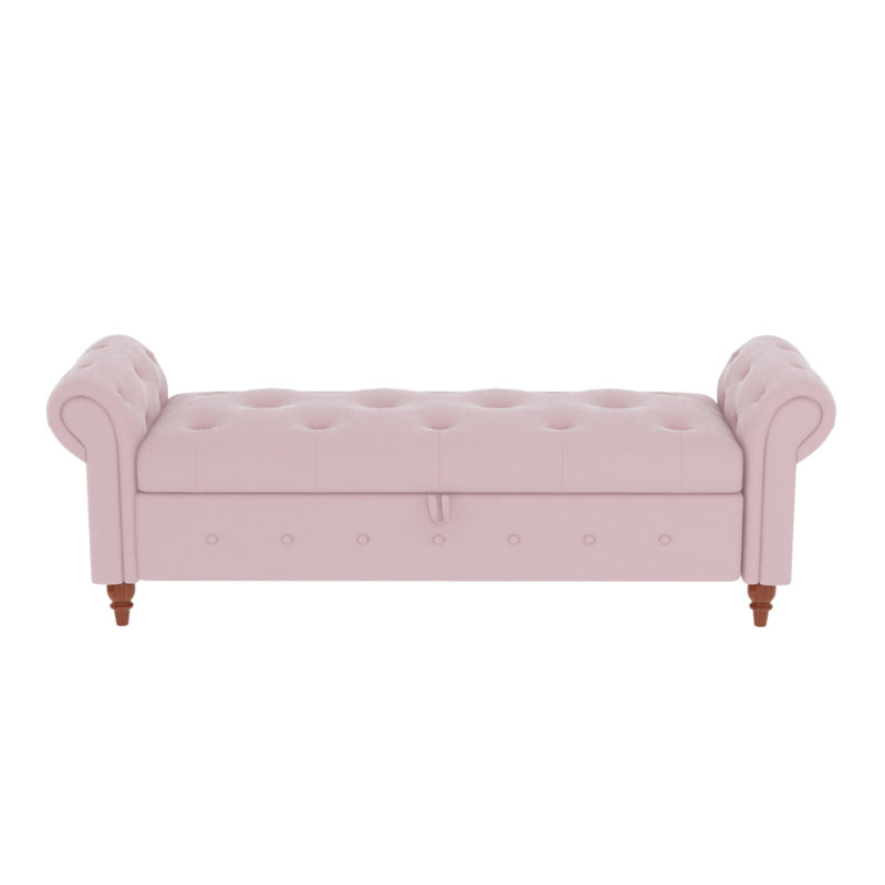 Banc de lit en velours rose, Rose