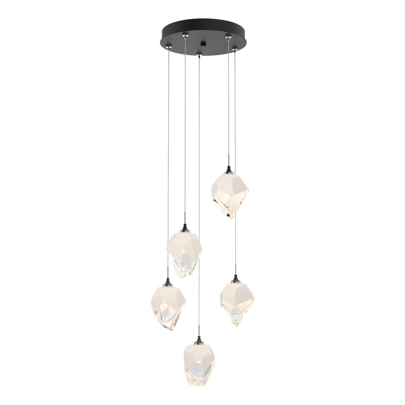 Luminaire suspendu à motif géométrique Chrysalis, Blanc, H 80 po x l 15,4 po x P 15,4 po, Noir