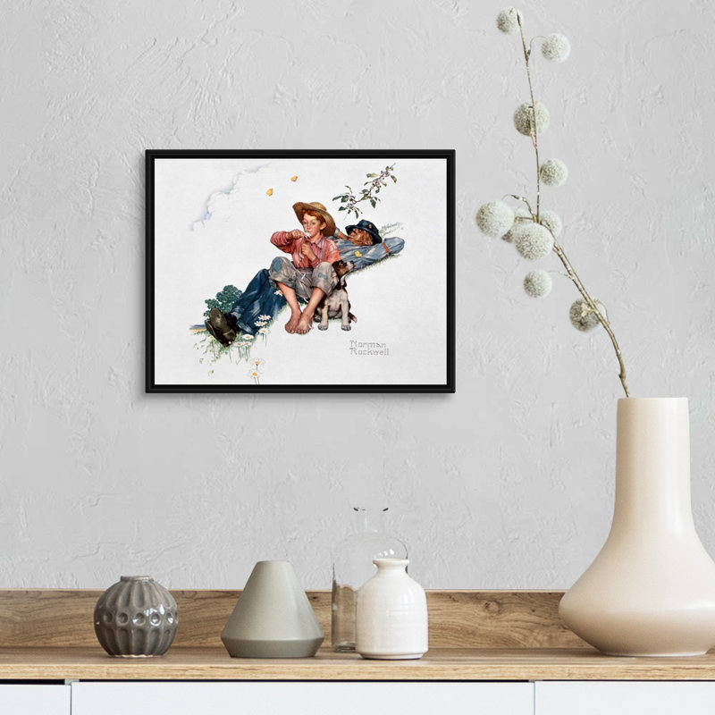 Grandpa et moi, cueillette de marguerites, art mural sur toile, H 13 po x l 16 po x P 1,75 po, Cadre flottant noir