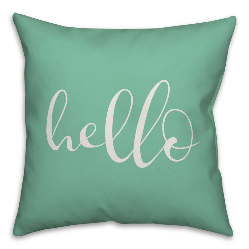 Coussin décoratif intérieur / extérieur New Jersey Hello, H 16 po x l 16 po, Vert menthe