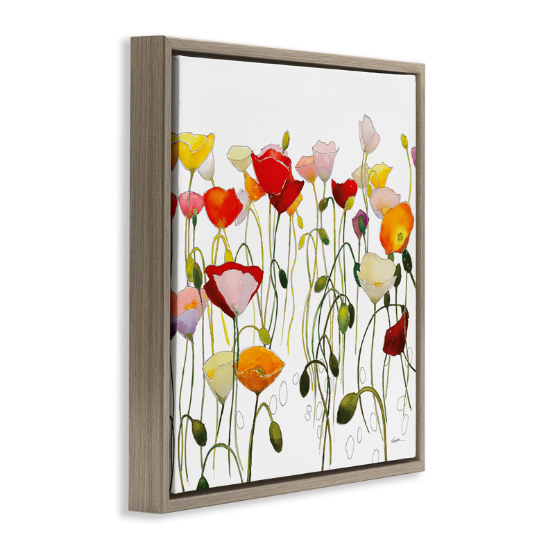 «Modern Poppies Abstraction», art mural encadré flottant par Shirley Novak, H 18 po x l 18 po, Cadre flottant orme Montalcino