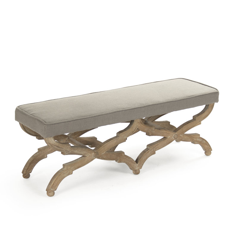Elof Upholstered Bench, 16" H x 51" W x 18" D, Limed Gray/Brown