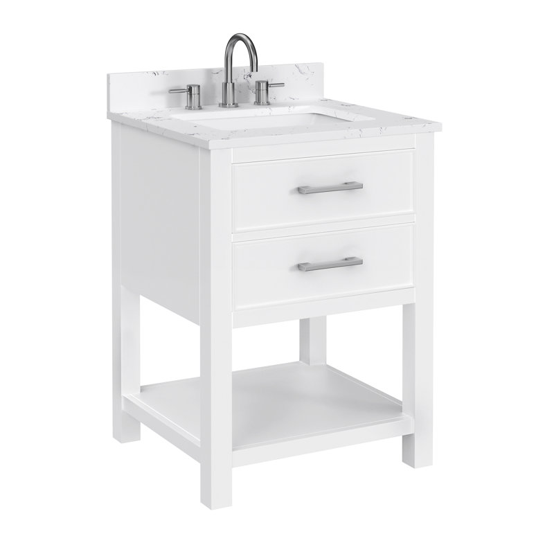 Brooks 25'' White Single Bathroom Vanity with Engineered Marble Top