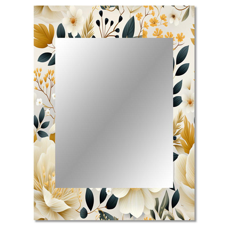 Asenith Beige Boho Chic Poppy Blooms - miroir floral, miroir mural floral unique, impression d'art en métal, 40 po x 30 po