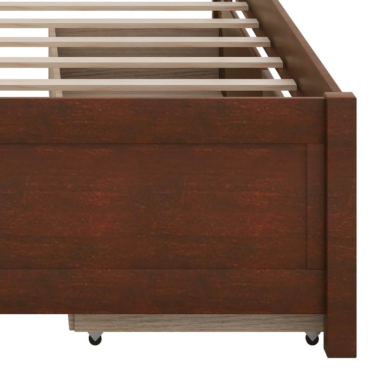 Lit plateforme simple avec cadre de lit en bois avec deux tiroirs et tête de lit, pas besoin de sommier, Noyers