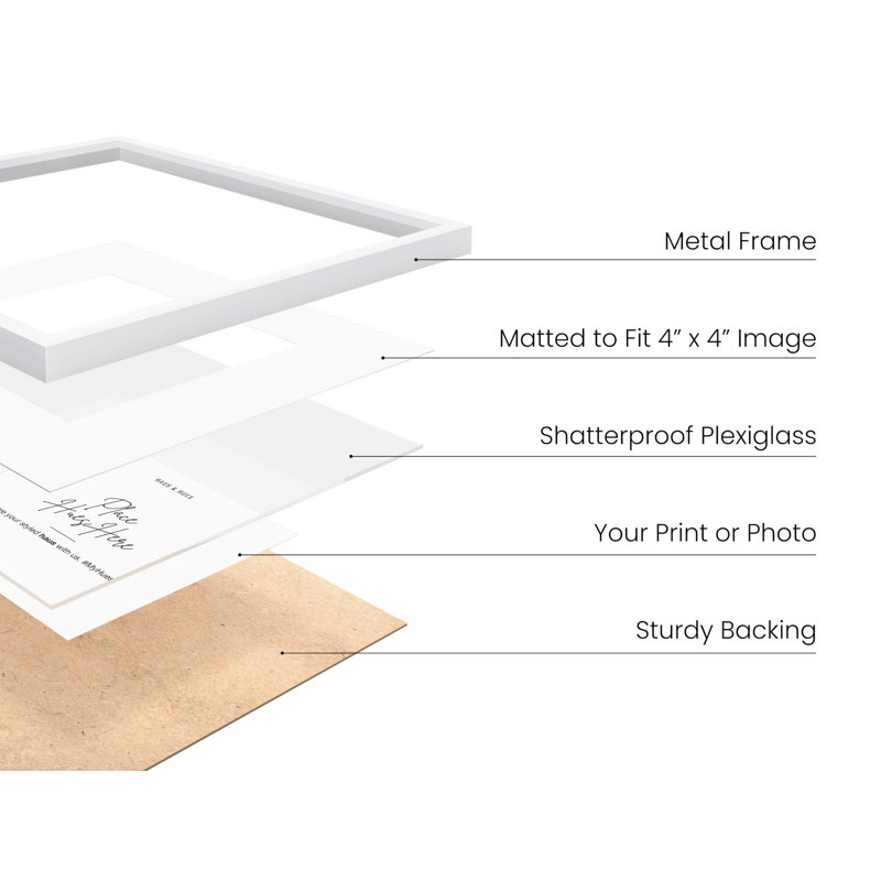 Cadre photo mat carré en métal (ensemble de 4), Blanc, L 8 po x H 8 po
