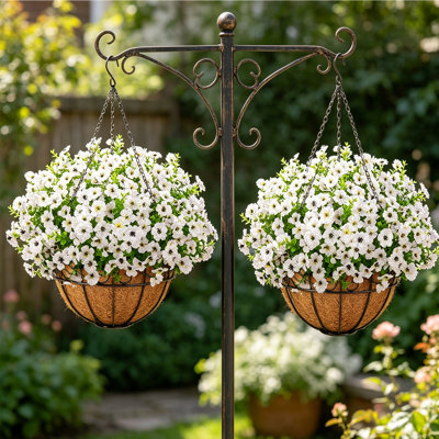 2 Pack Artificial Outdoor Flowers with Hanging Basket, 2 Hanging Planters with 24 Pcs Flowers for Spring Summer Front Porch Garden Patio Home Decor,Set of 2