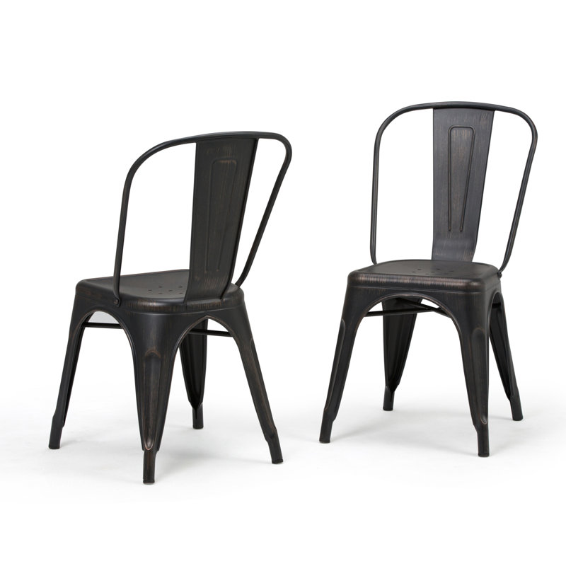 Distressed Black and Copper Metal Stacking Side Chair Set